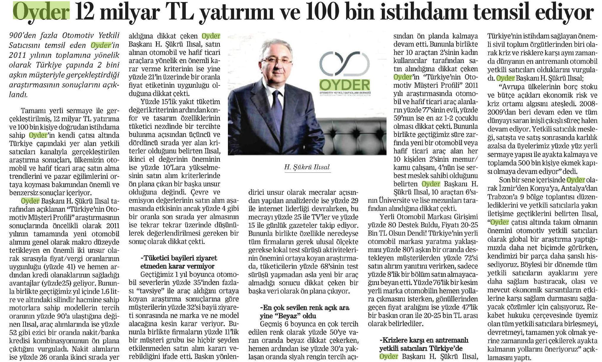 "Türkiye'nin Otomotiv Müşteri Profili" belirlendi