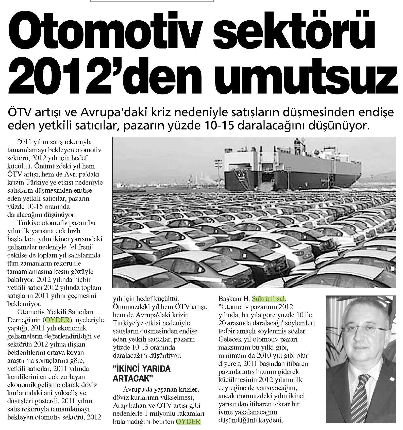 Otomotiv sektörü 2011 yılını rekor satışla kapatacak