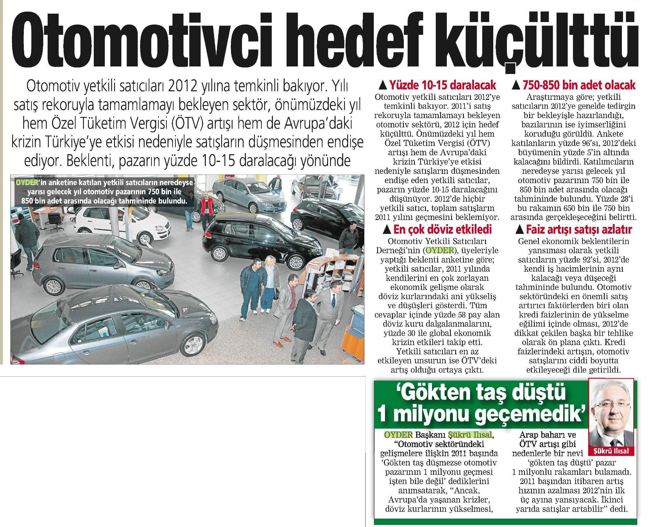 OTOMOTİV SEKTÖRÜ 2012 HEDEFİNİ KÜÇÜLTTÜ