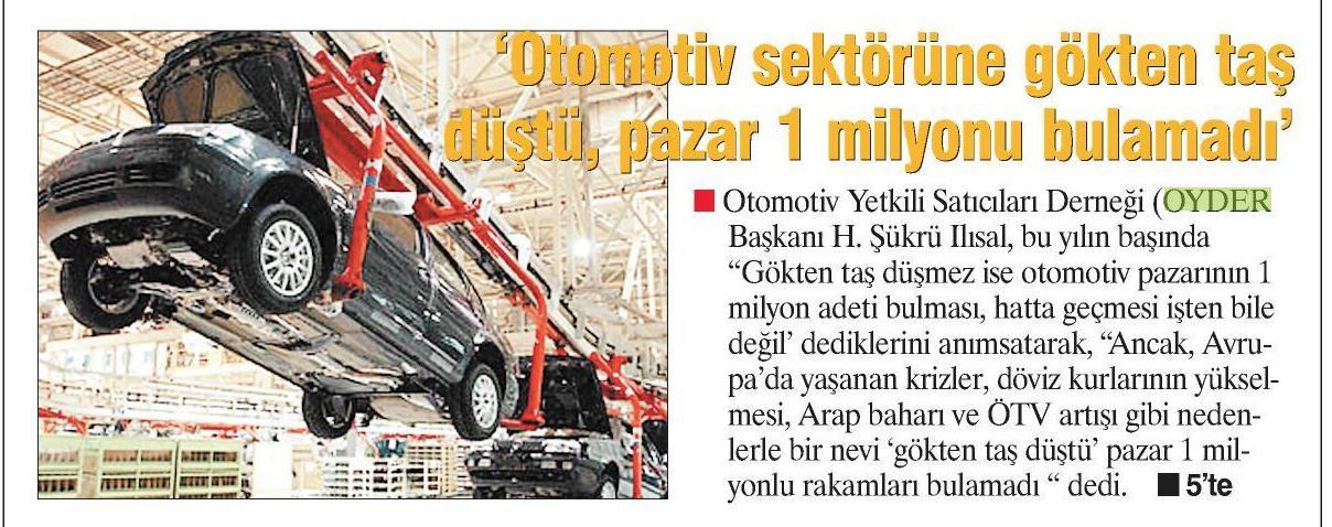 Otomotiv sektörüne gökten taş düştü