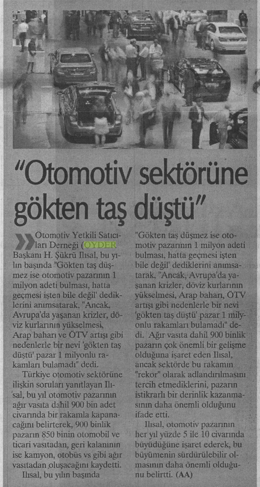 Otomotiv sektörü 2012&#39;den umutsuz